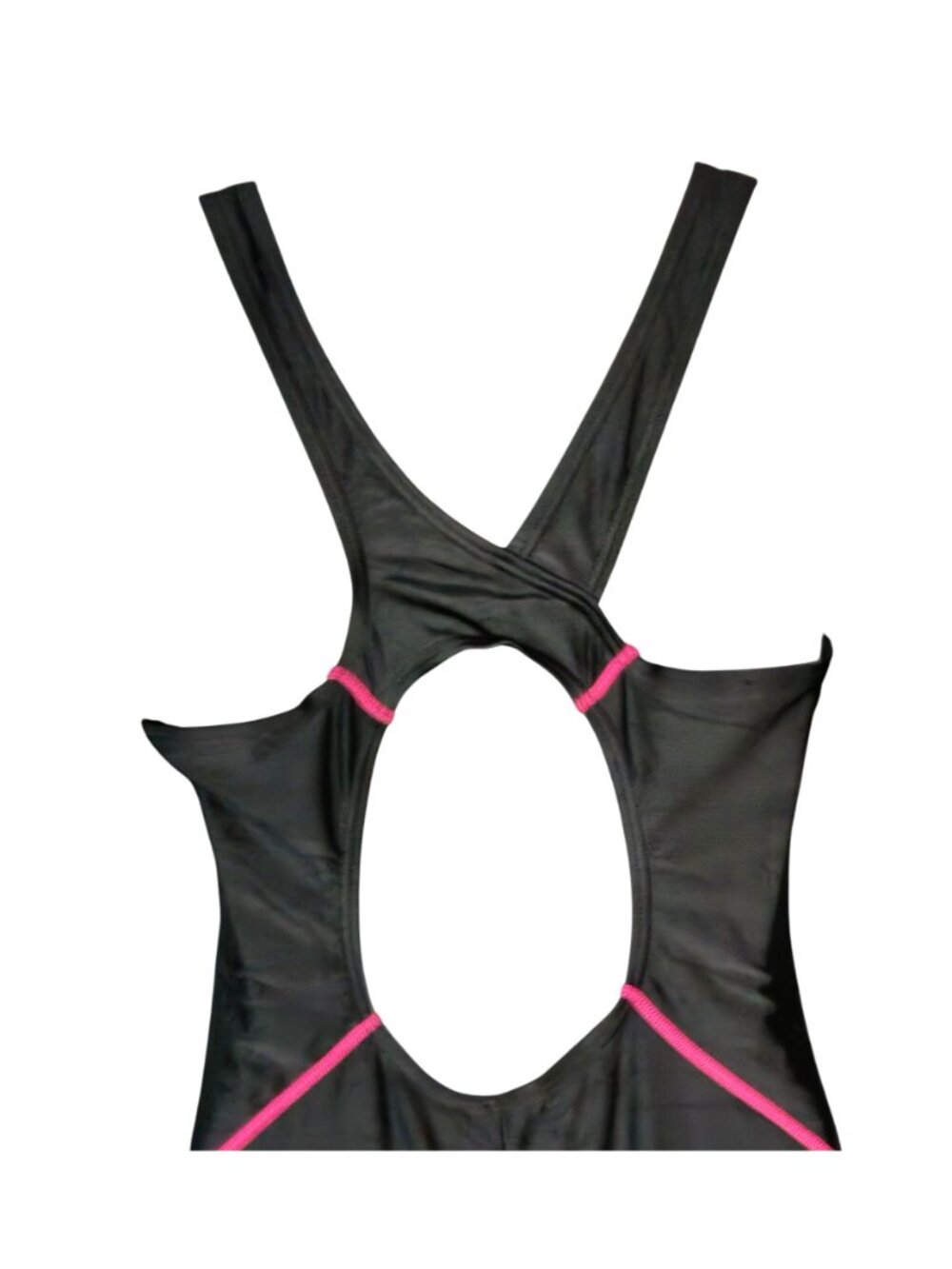 Athletic Racerback One-Piece Swimsuit M Pink Black UPF 50+ Geometric Cutout - Picture 8 of 9